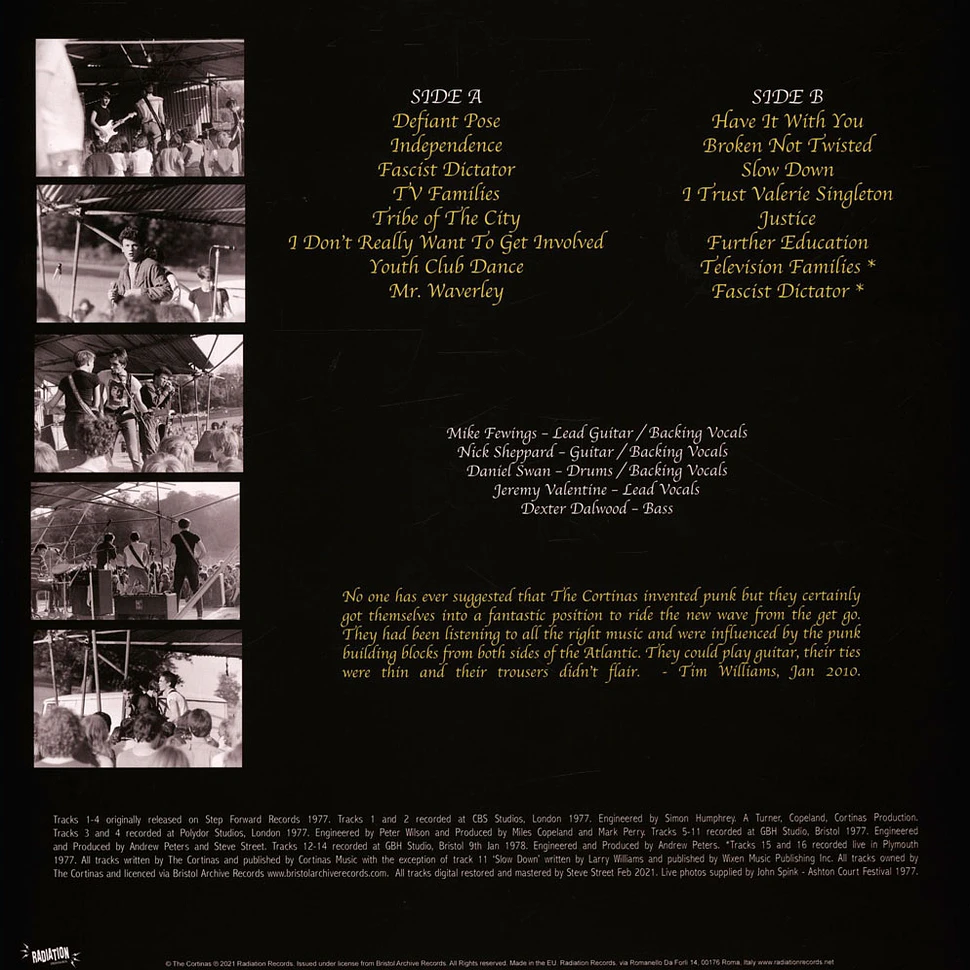 The Cortinas - Singles & Demos 1977/1978 Black Vinyl Edition