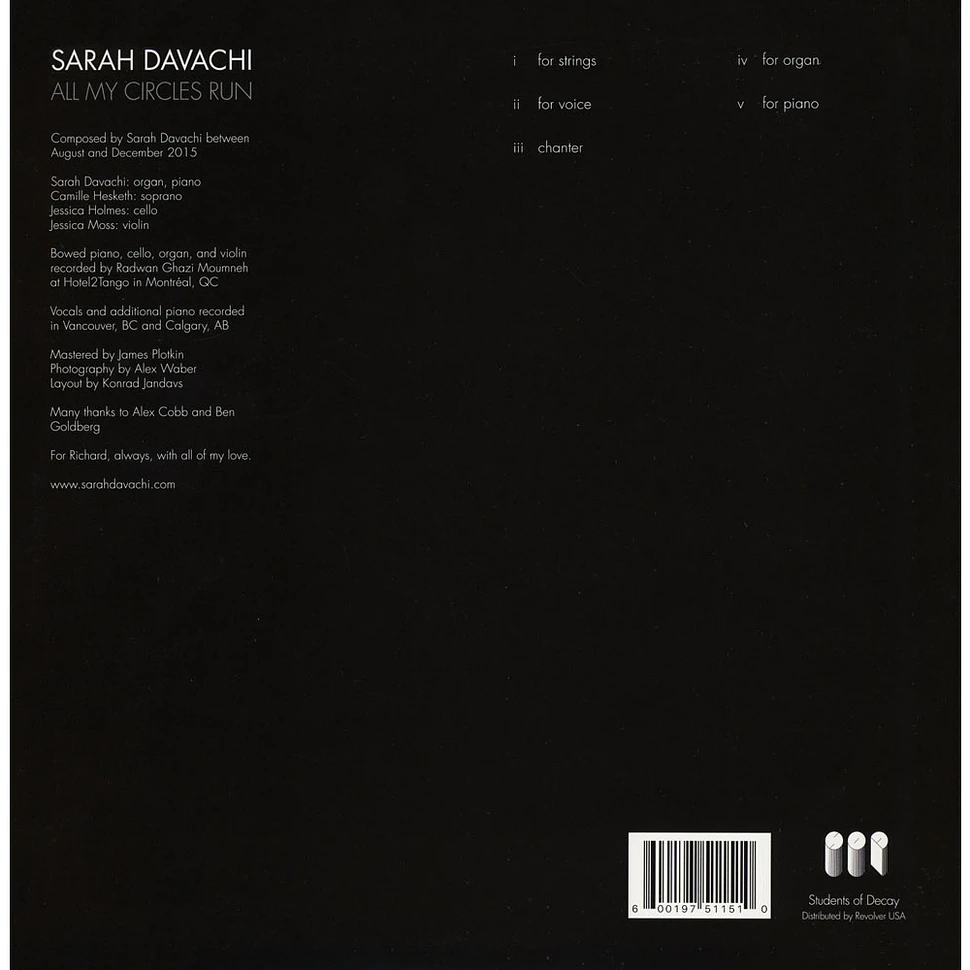 Sarah Davachi All My Circles Run Vinyl Lp 2017 Us Original Hhv 6325