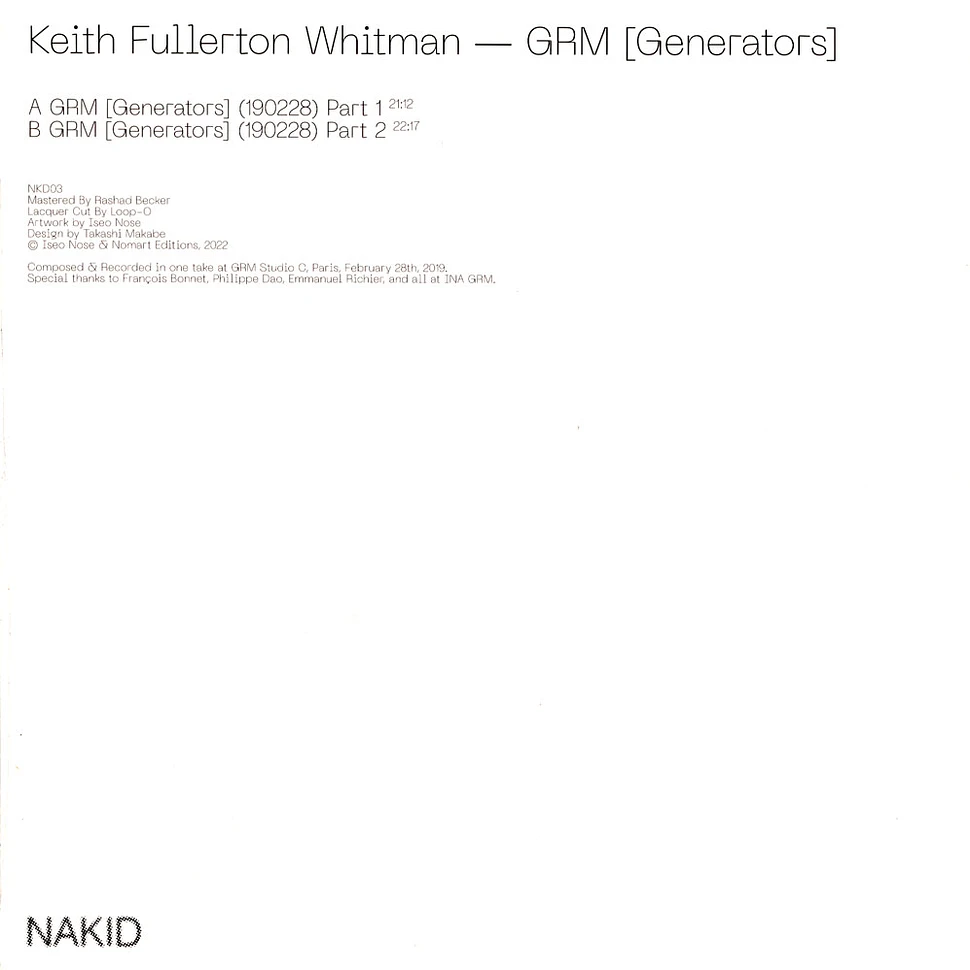 Keith Fullerton Whitman - GRM (Generators) Parts 1 & 2 Clear Vinyl Edition