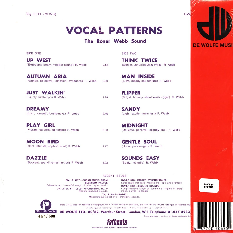 The Roger Webb Sound - Vocal Patterns White W/ Violet Swirl Vinyl Edition