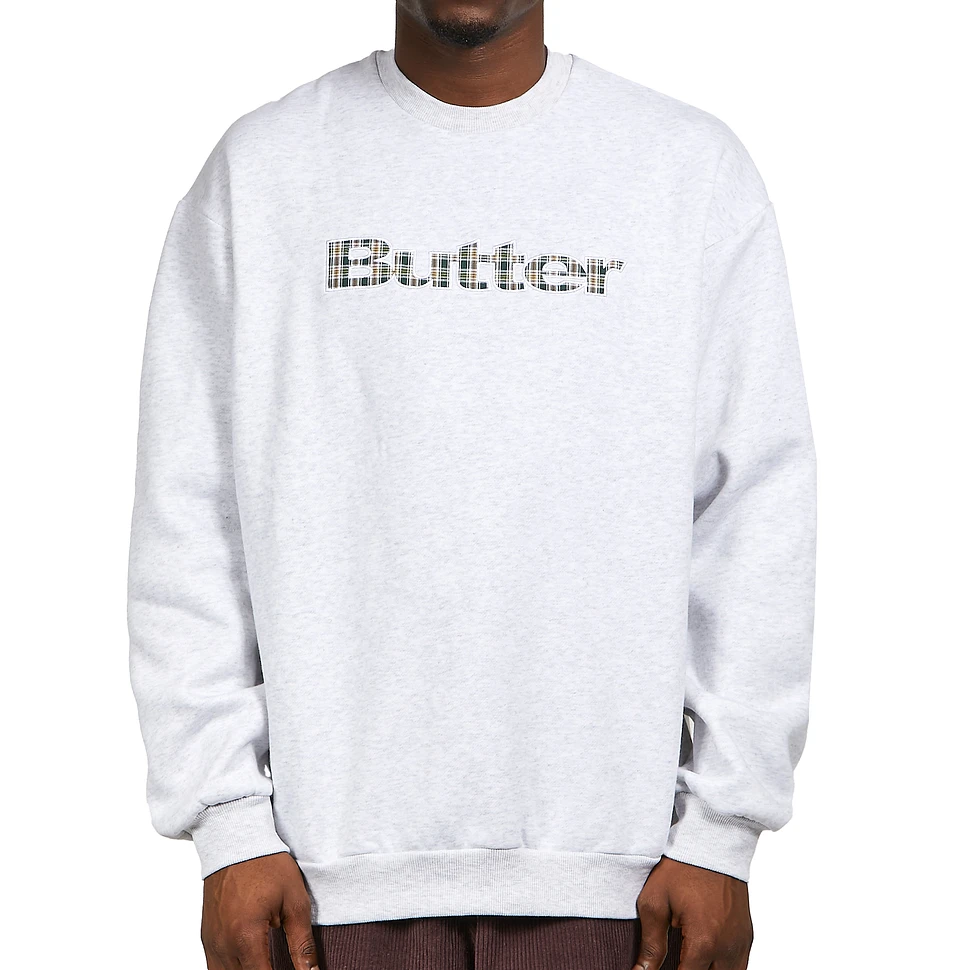 Butter Goods Plaid Applique Logo Crewneck Sweatshirt (Ash Grey) HHV