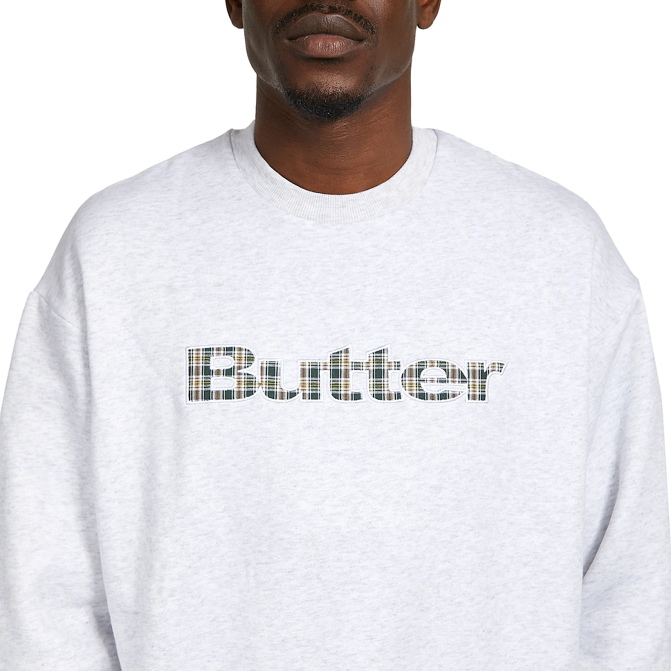 Butter Goods - Plaid Applique Logo Crewneck Sweatshirt (Ash Grey