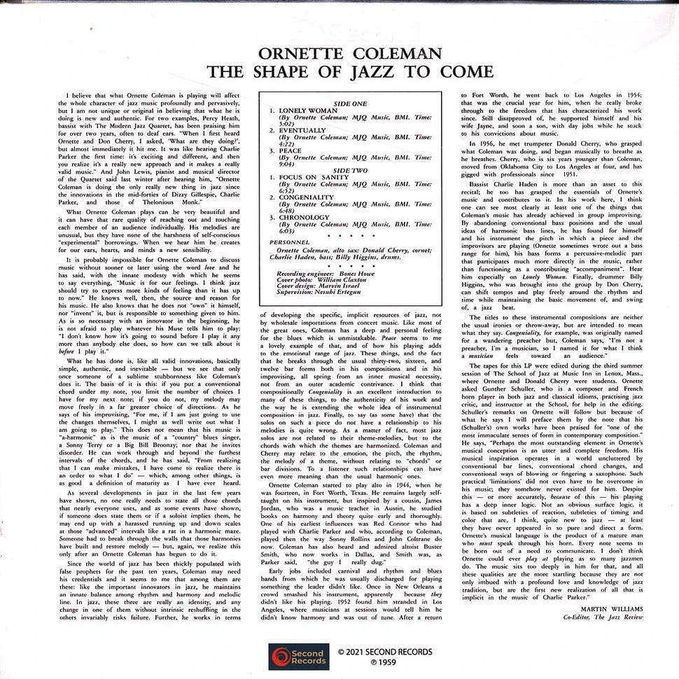 Ornette Coleman - The Shape Of Jazz To Come Black Vinyl Edition