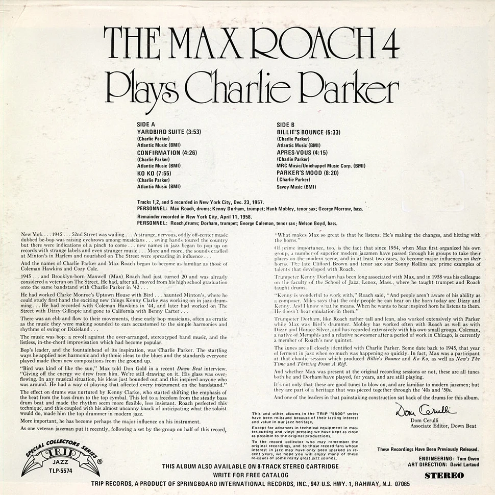 Max Roach Quartet - The Max Roach 4 Plays Charlie Parker