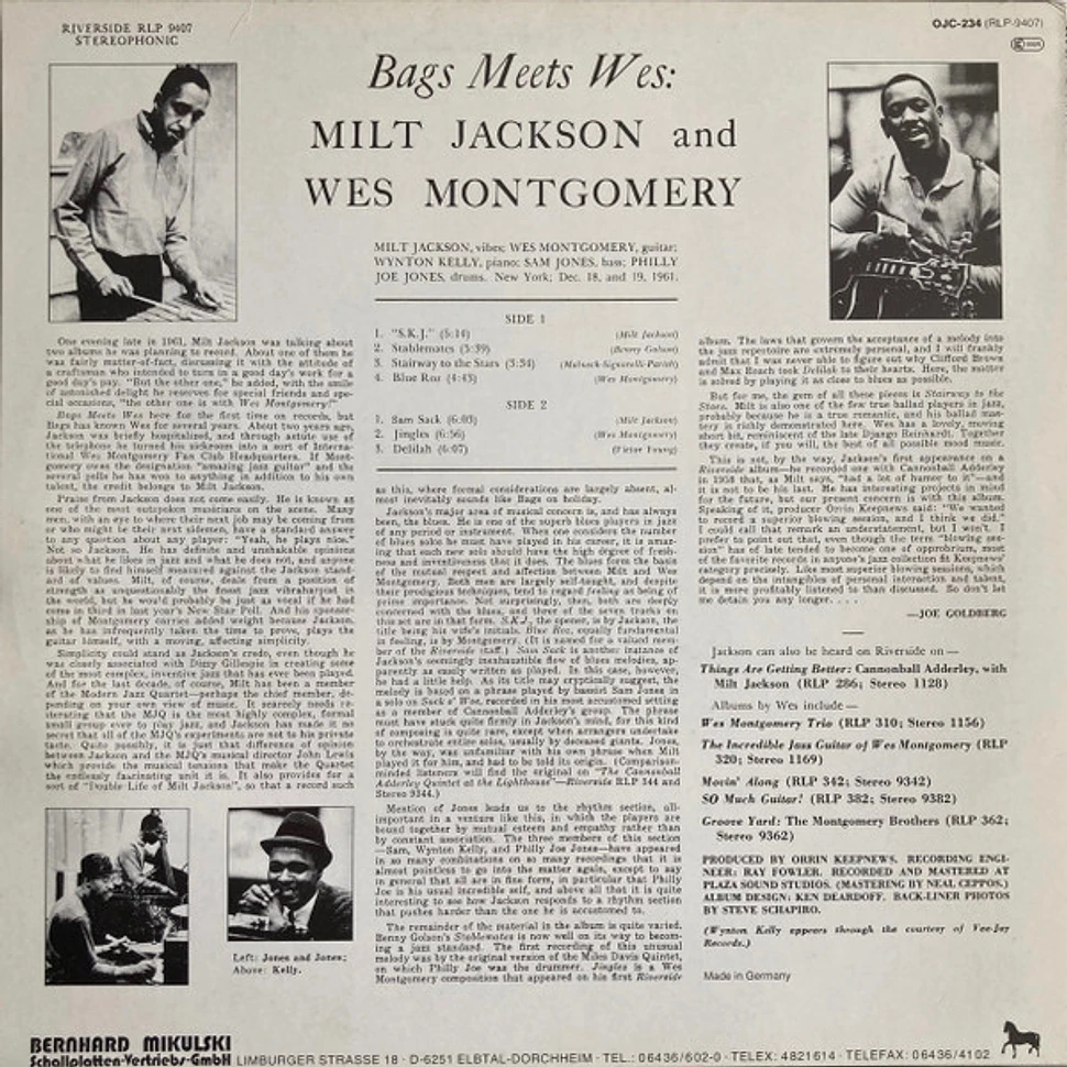 Milt Jackson and Wes Montgomery Bags Meets Wes! Vinyl LP 1986 DE Reissue HHV
