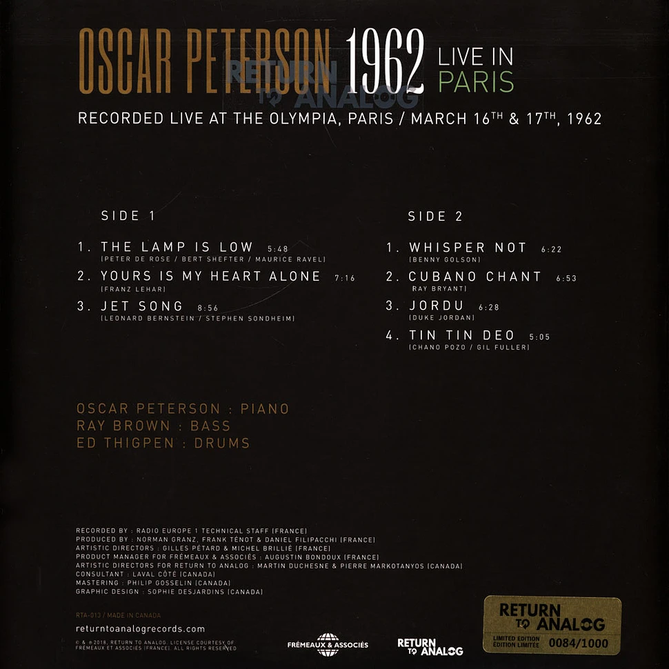 Oscar Peterson - Live In Paris 1962 Clear Vinyl Edtion