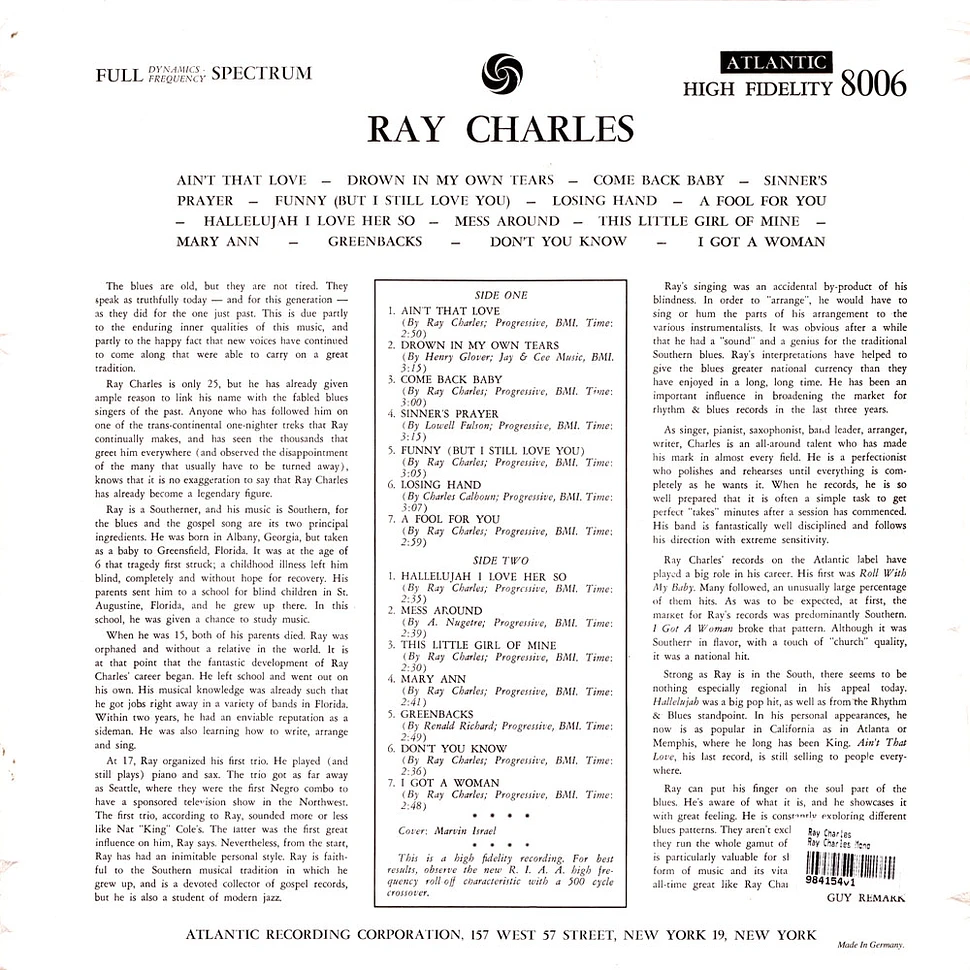Ray Charles - Ray Charles Mono Clear Vinyl Edition
