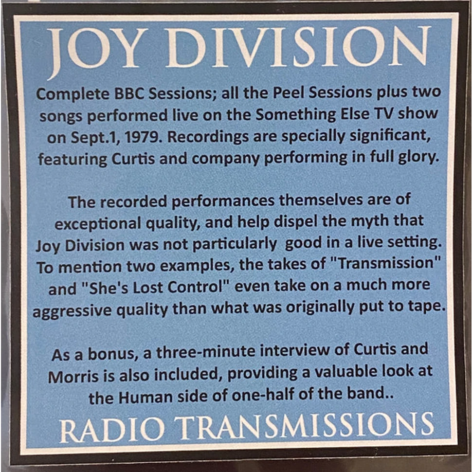 Joy Division Radio Transmissions. The Complete BBC Recordings