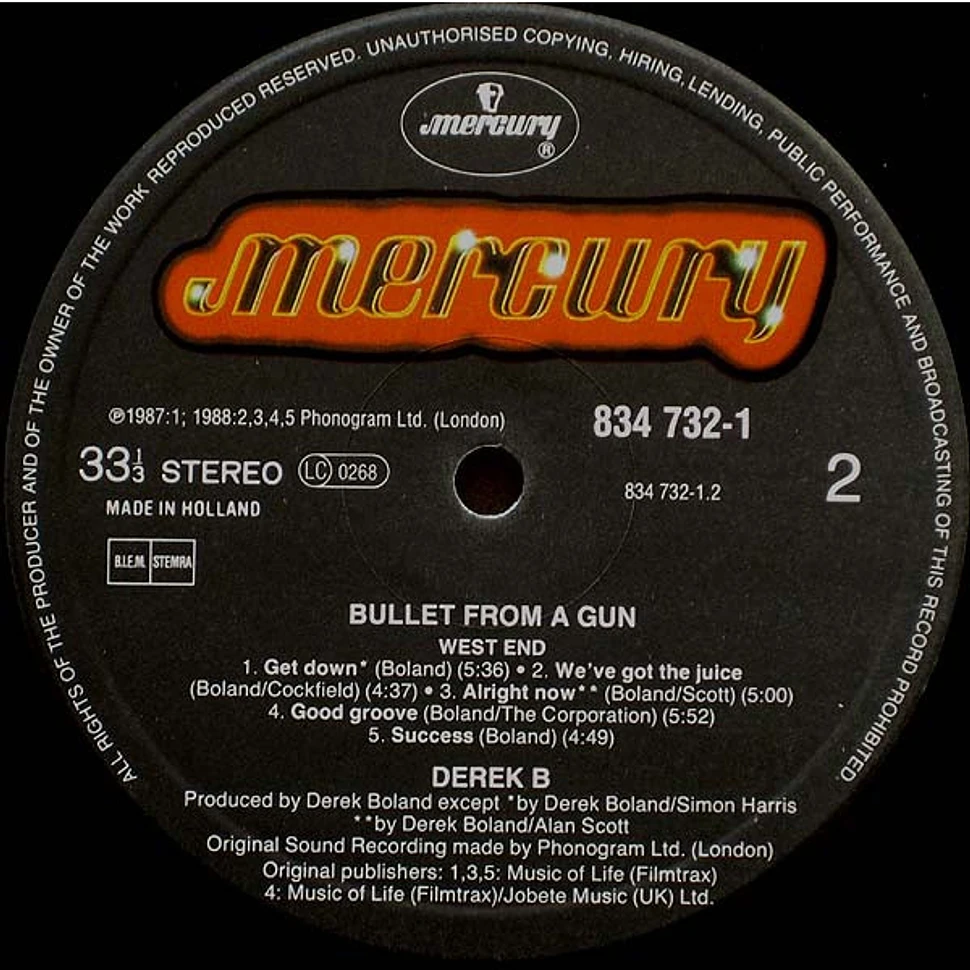 Derek B - Bullet From A Gun - Vinyl LP - 1988 - EU - Original | HHV