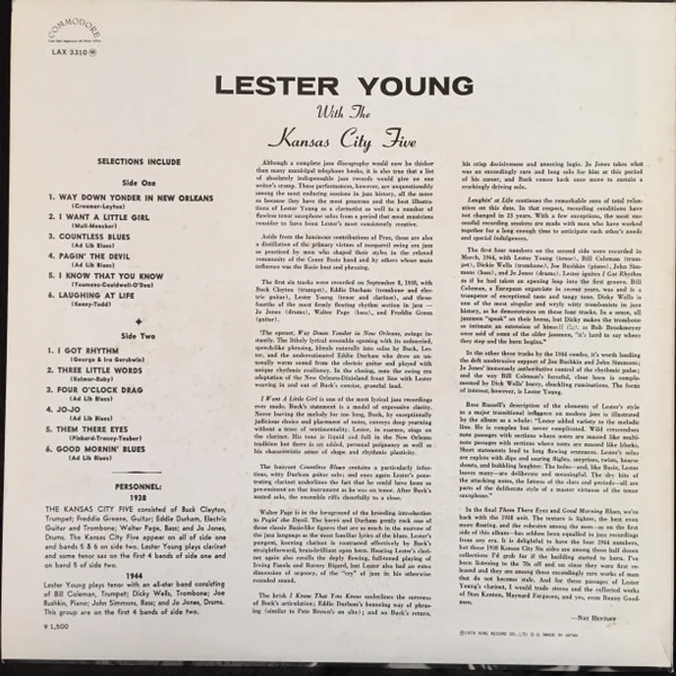 KANSAS CITY SIX w/ LESTER YOUNG COMMODORE Three Little Words/ Four