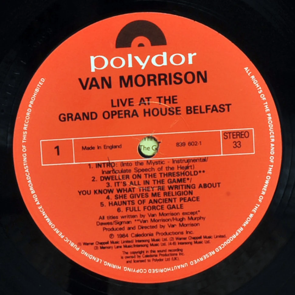 Van Morrison Live At The Grand Opera House Belfast Vinyl LP 1989