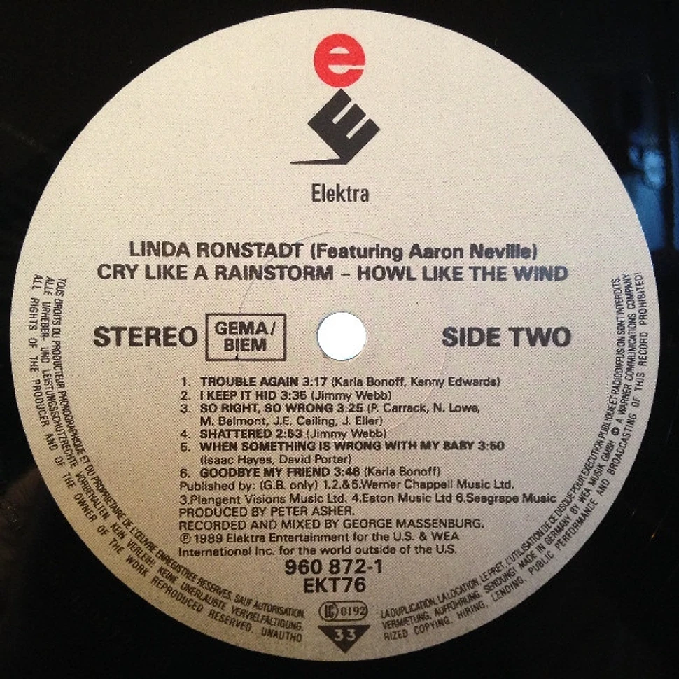 Linda Ronstadt Featuring Aaron Neville - Cry Like A Rainstorm - Howl ...