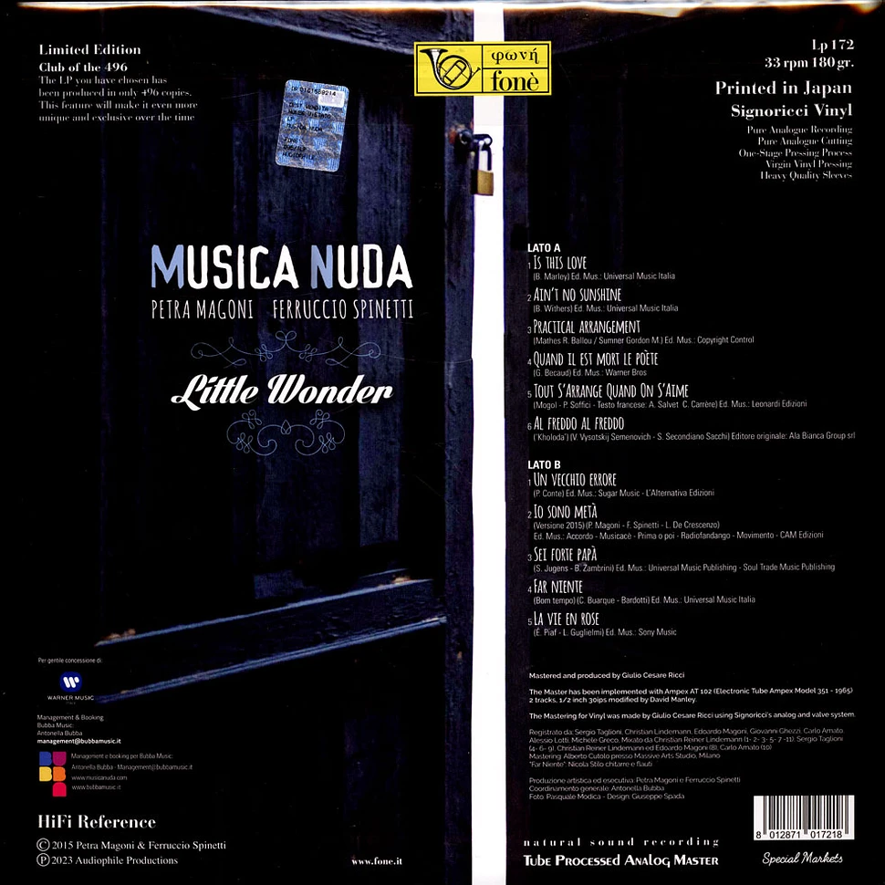 Petra Magoni / Ferruccio Spinetti - Musica Nuda (Little Wonder) Japan Edition