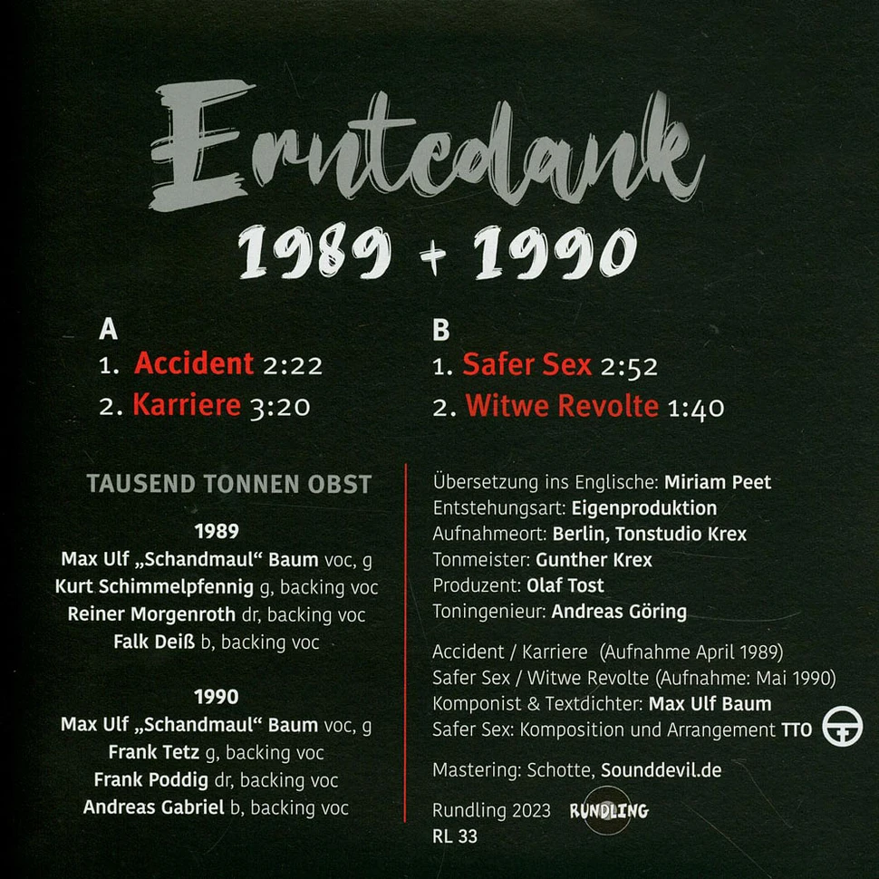 Tausend Tonnen Obst - Erntedank 1989+1990 Black Vinyl Edition