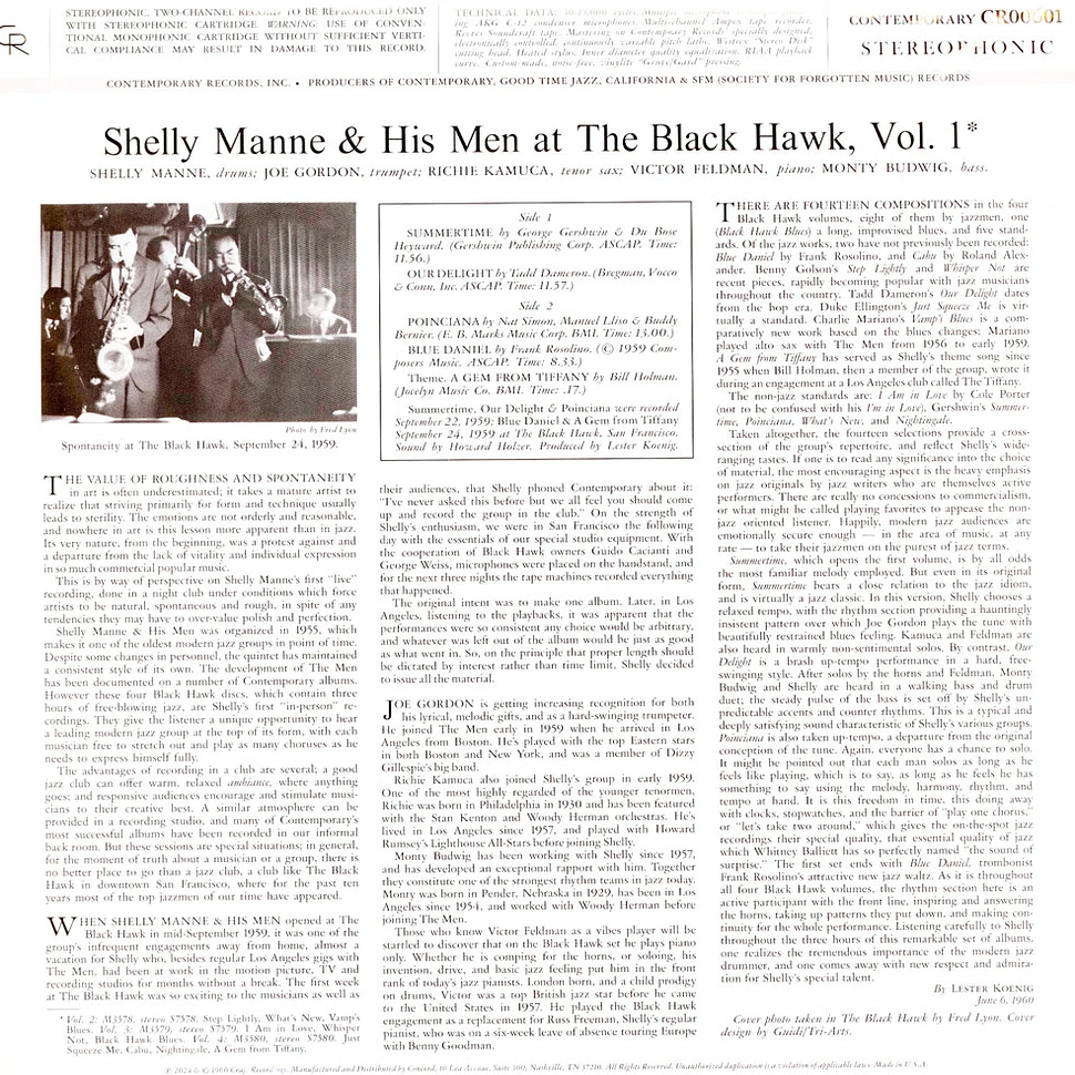 Shelly & His Men Manne - At The Blackhawk Volume 1 Contemporary Records