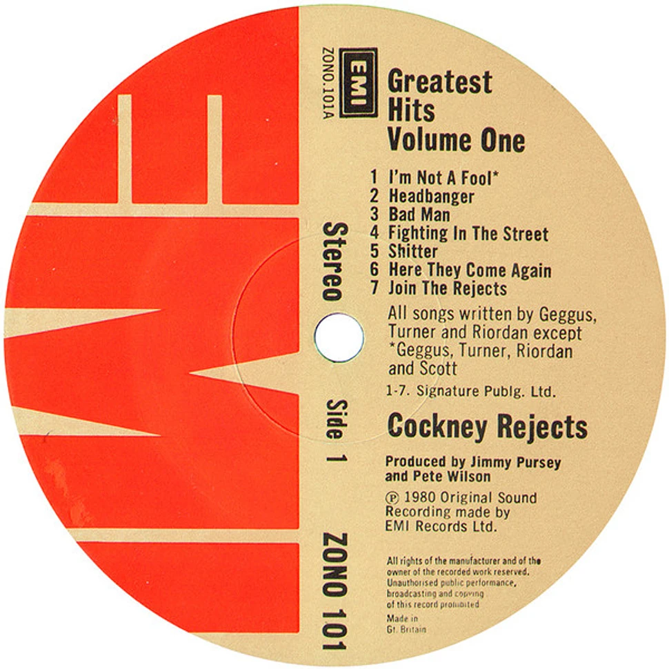 Cockney Rejects - Greatest Hits Vol. 1