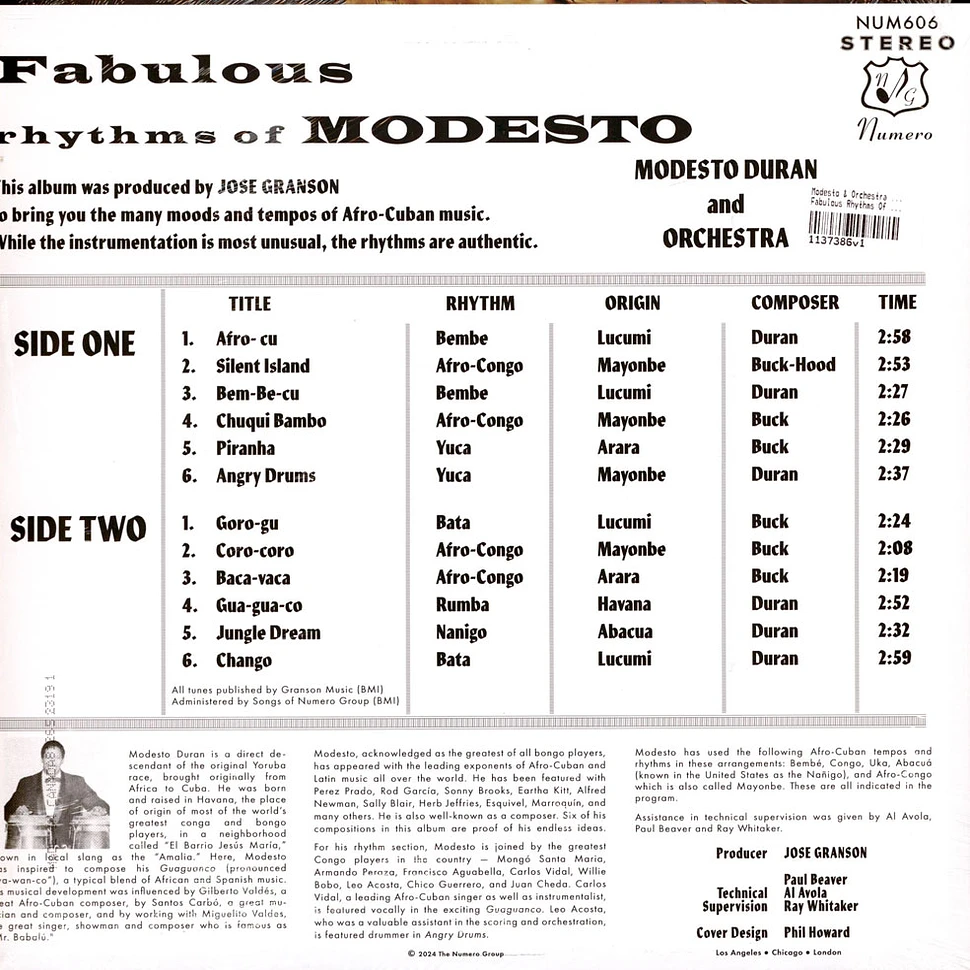 Modesto & Orchestra Duran - Fabulous Rhythms Of Modesto Colored Vinyl Edition