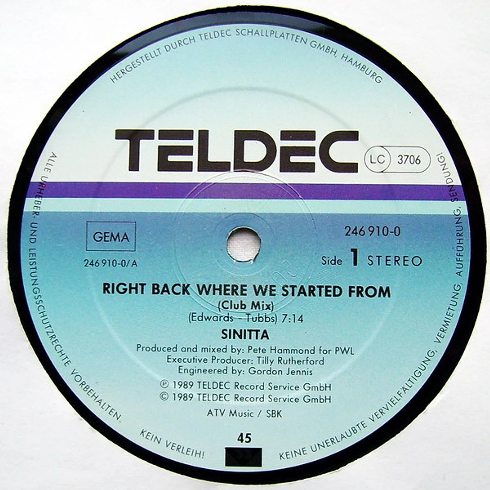 Sinitta - Right Back Where We Started From