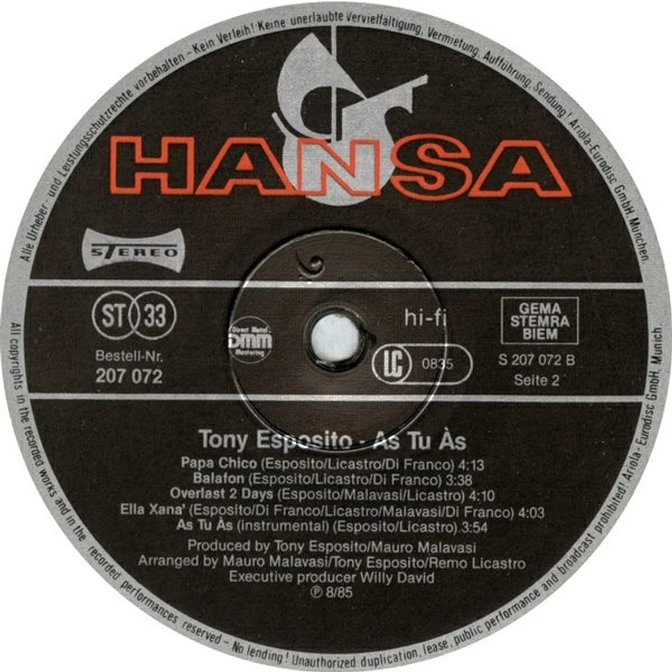 Tony Esposito - As Tu Às