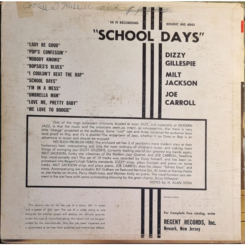 Dizzy Gillespie · Milt Jackson · Joe Carroll - School Days