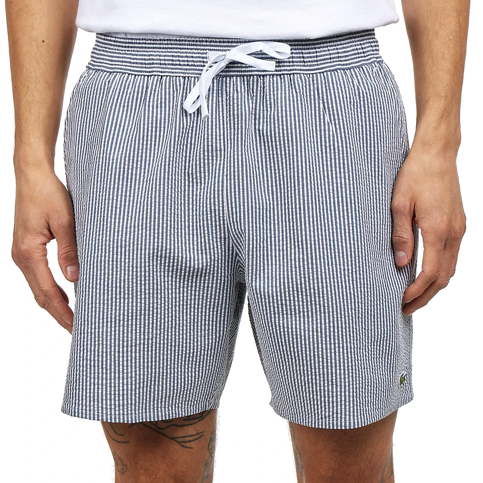 Lacoste - Striped Seersucker Swim Trunks