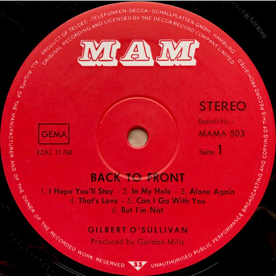 Gilbert O'Sullivan - Back To Front