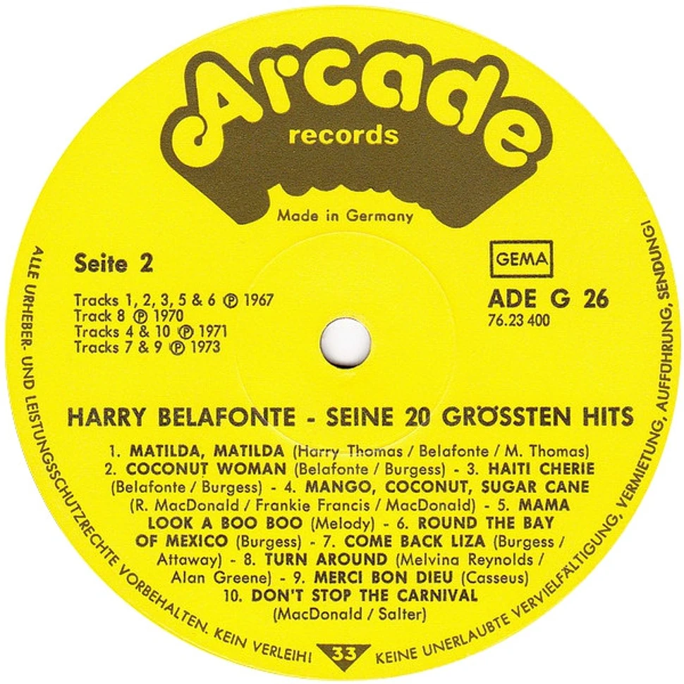 Harry Belafonte - Seine 20 Grössten Hits