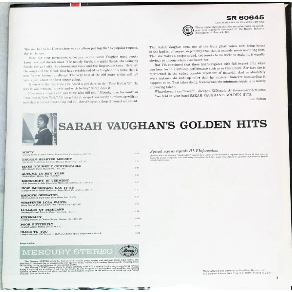 Sarah Vaughan - Sarah Vaughan's Golden Hits