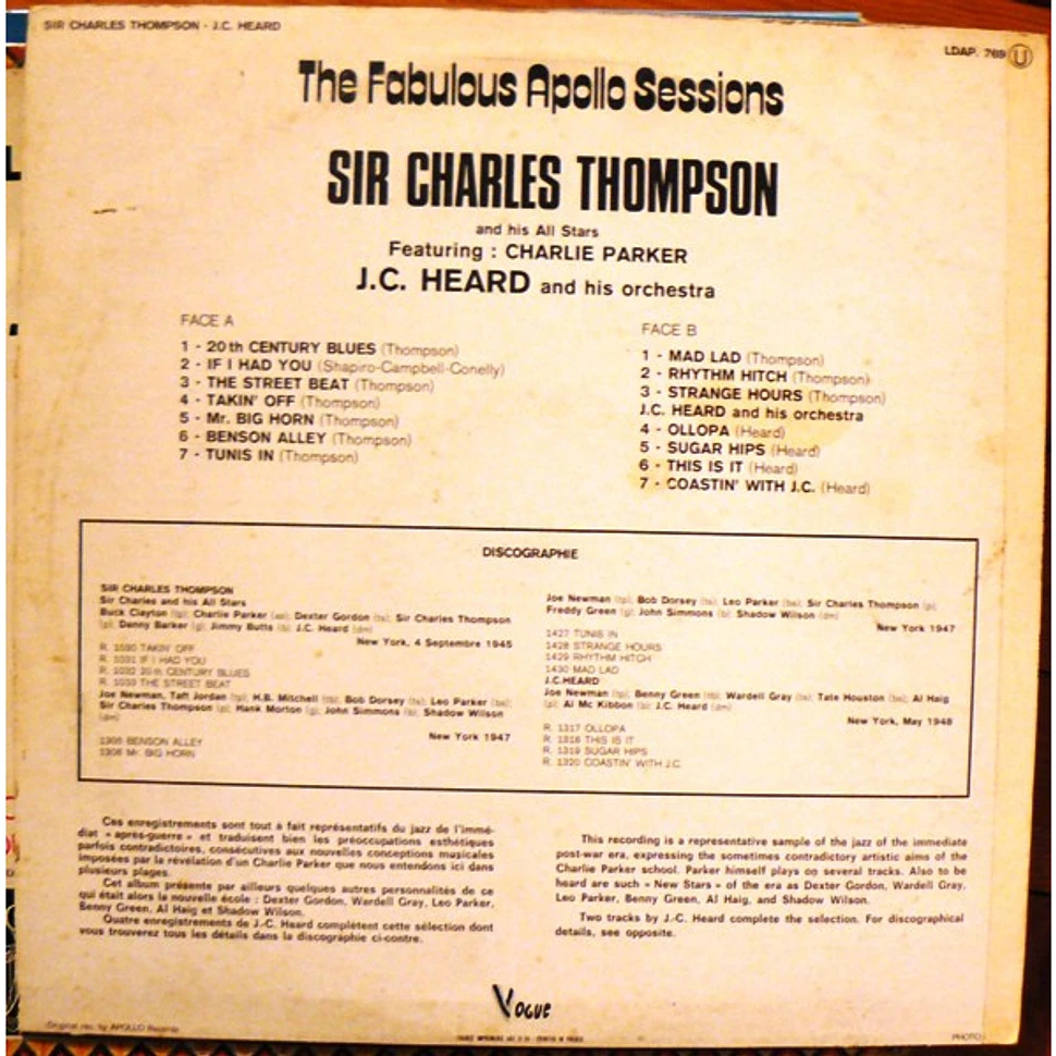 Sir Charles And His All Stars Featuring: Charlie Parker / J.C. Heard And His Orchestra - The Fabulous Apollo Sessions