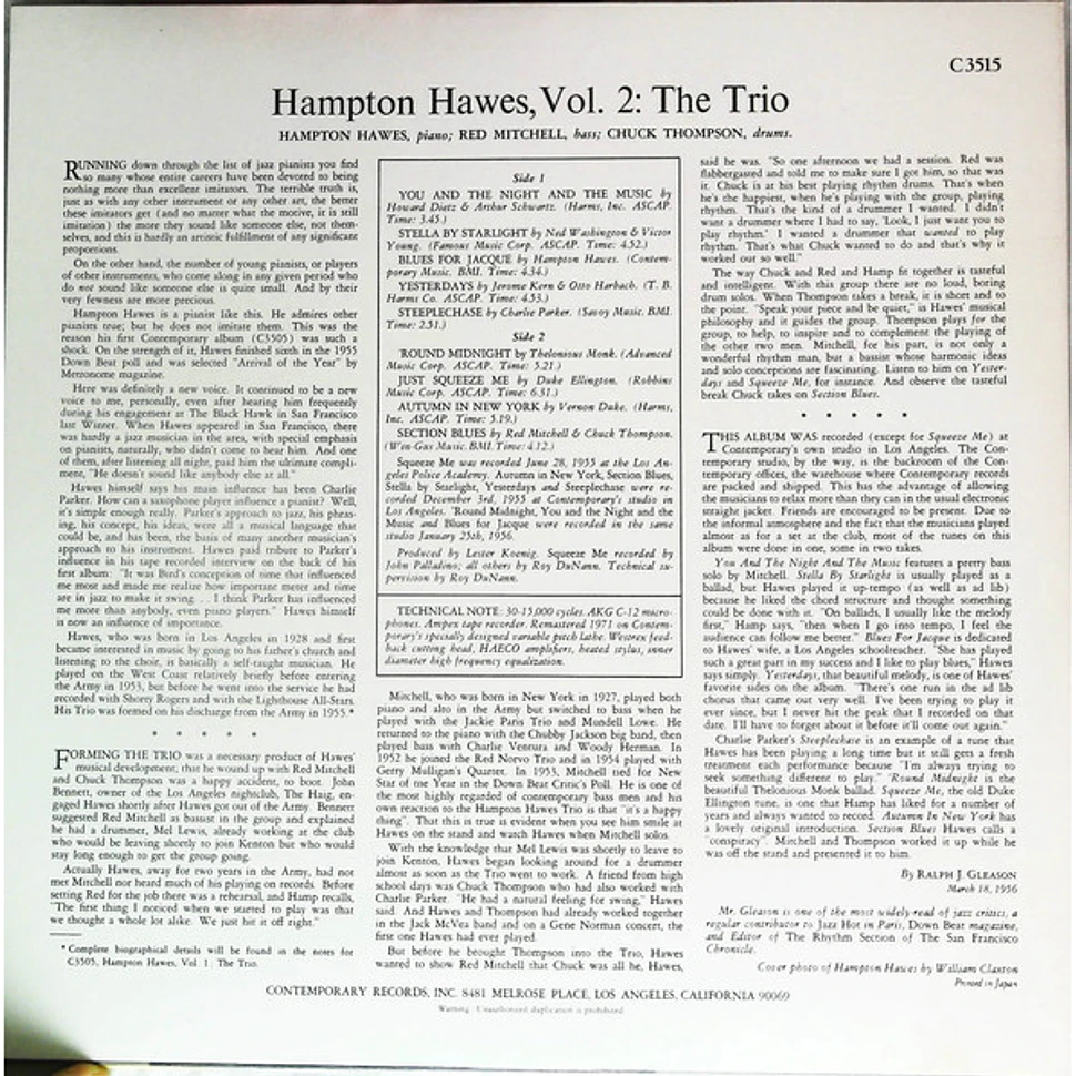 Hampton Hawes - This Is Hampton Hawes Vol. 2: The Trio