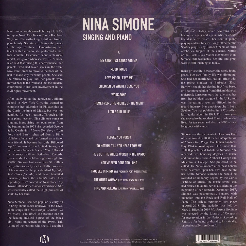 Nina Simone - Singing And Piano Blue Marbled Vinyl Edition