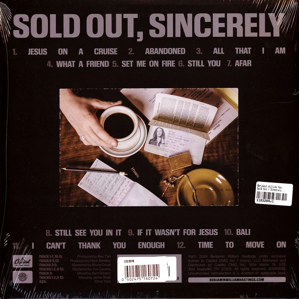 Benjamin William Hastings - Sold Out / Sincerely Tigers Eye Vinyl Edition