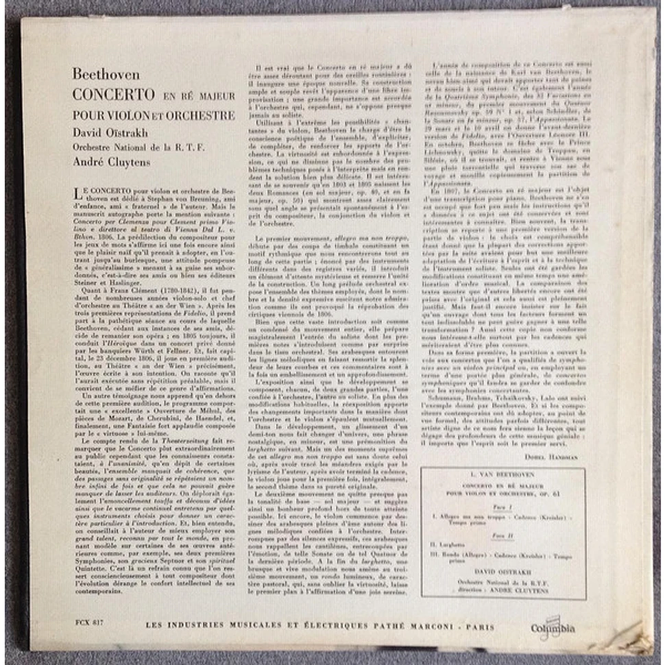 Ludwig Van Beethoven - David Oistrach, Orchestre National De France, André Cluytens - Concerto En Ré Majeur Pour Violon Et Orchestre