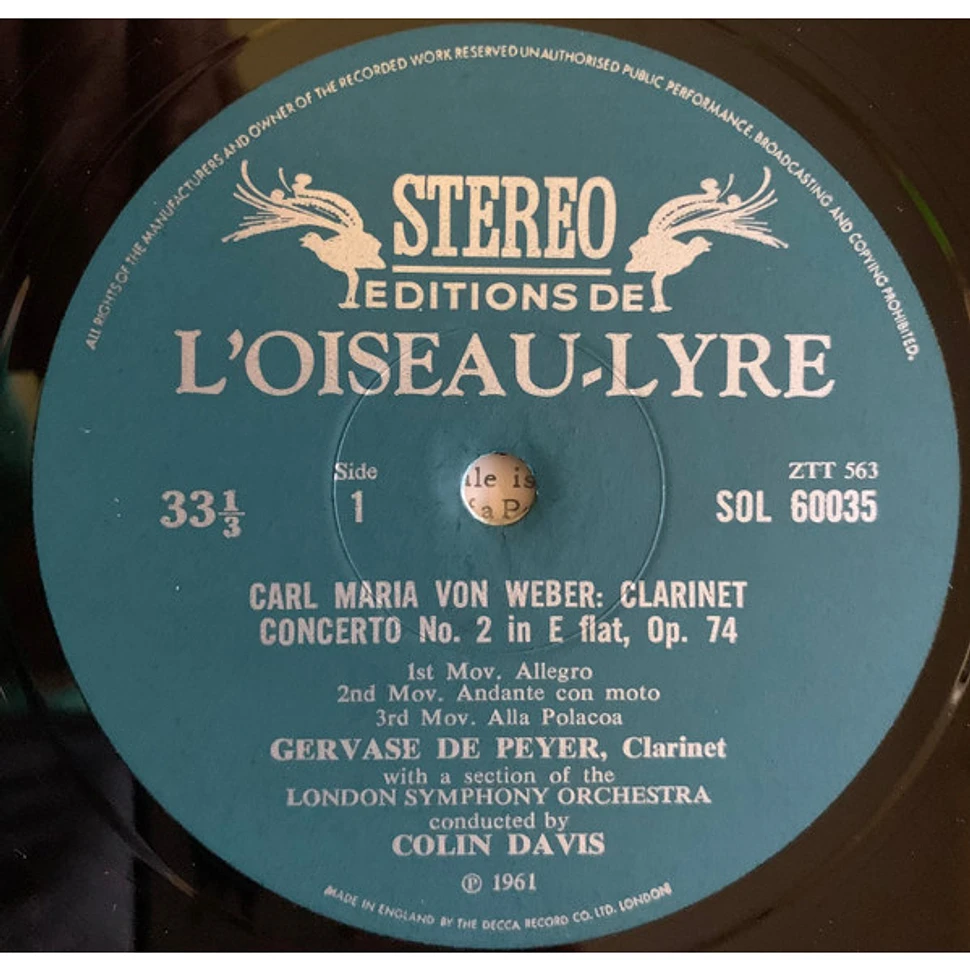 Carl Maria von Weber / Louis Spohr, Gervase de Peyer, London Symphony Orchestra, Sir Colin Davis - Clarinet And Orchestra Two Romantic Concertos