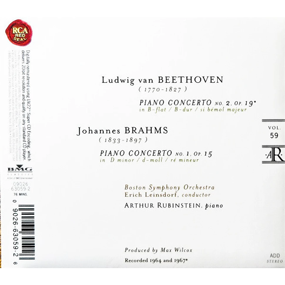 Ludwig van Beethoven / Johannes Brahms, Arthur Rubinstein, Boston Symphony Orchestra , Conductor Erich Leinsdorf - Piano Concerto No.2 / Piano Concerto No.1