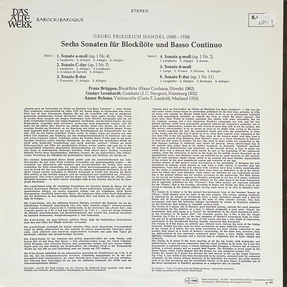 Frans Brüggen, Georg Friedrich Händel - Blockflöten-Sonaten = Sonatas For Recorder