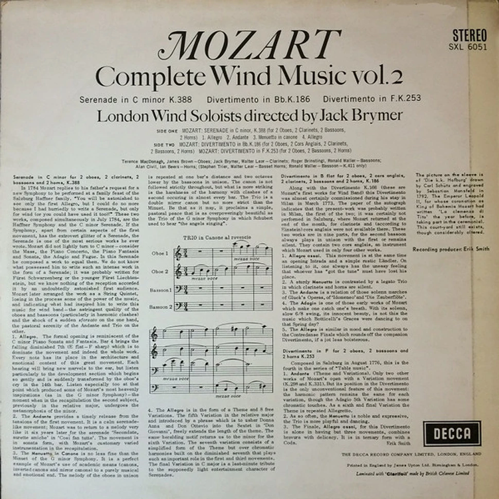 Wolfgang Amadeus Mozart, London Wind Soloists Directed By Jack Brymer - Complete Wind Music Vol. 2