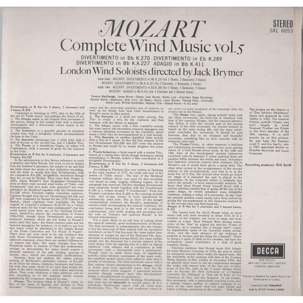 Wolfgang Amadeus Mozart / London Wind Soloists, Jack Brymer - Complete Wind Music Vol. 5