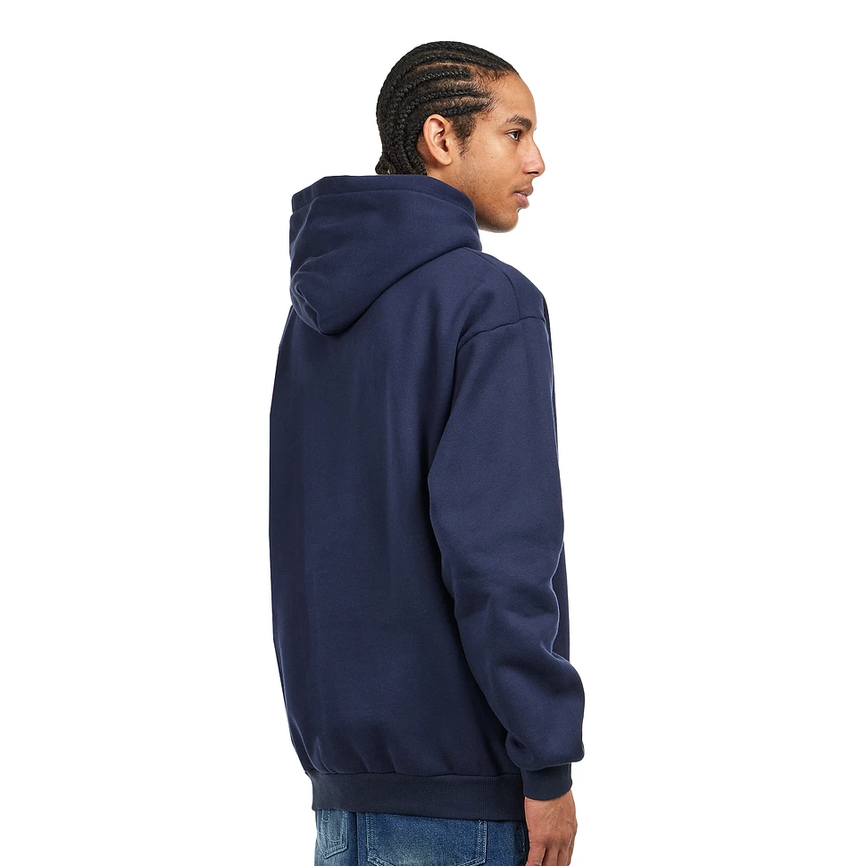【BUTTER GOODS】 Satin Logo Applique Pullover Hood, Navy Satin Logo Applique Pullover Hood, Navy – Butter Goods