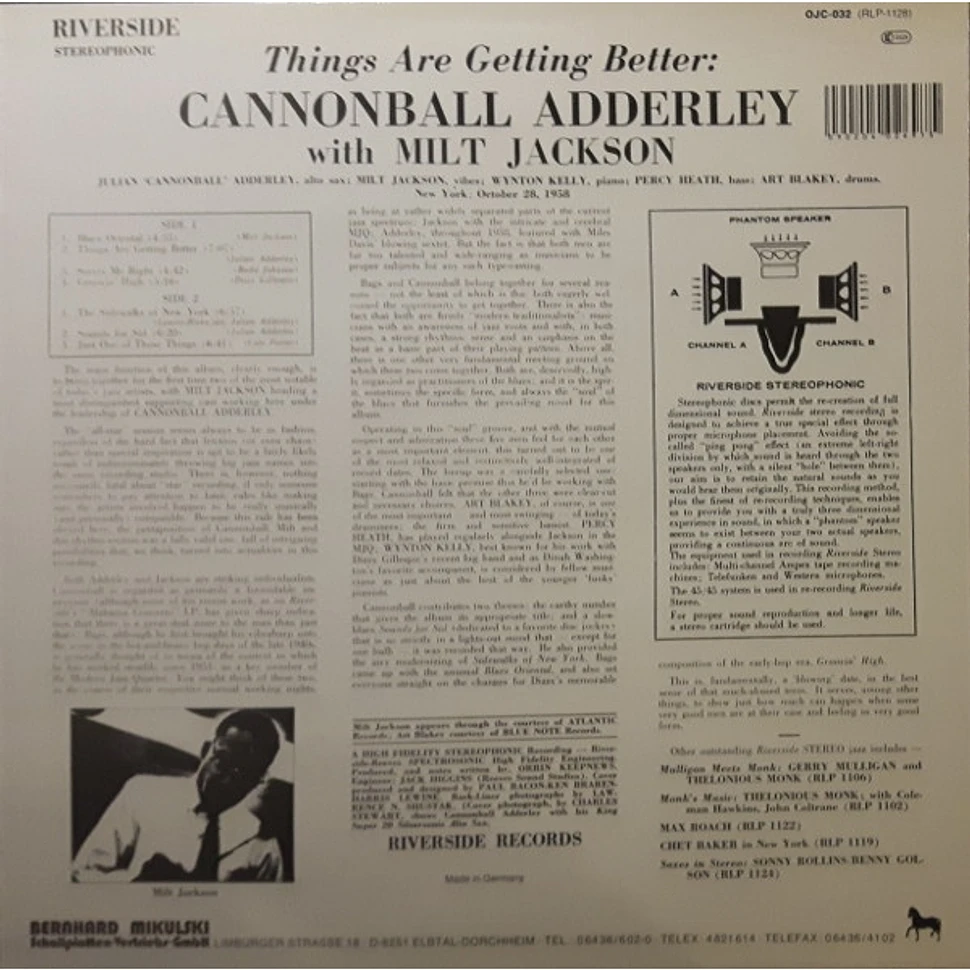 Cannonball Adderley With Milt Jackson - Things Are Getting Better