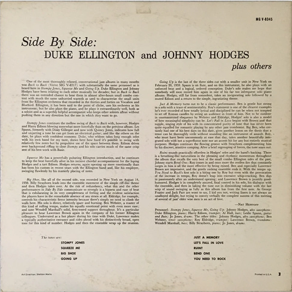 Duke Ellington And Johnny Hodges - Side By Side