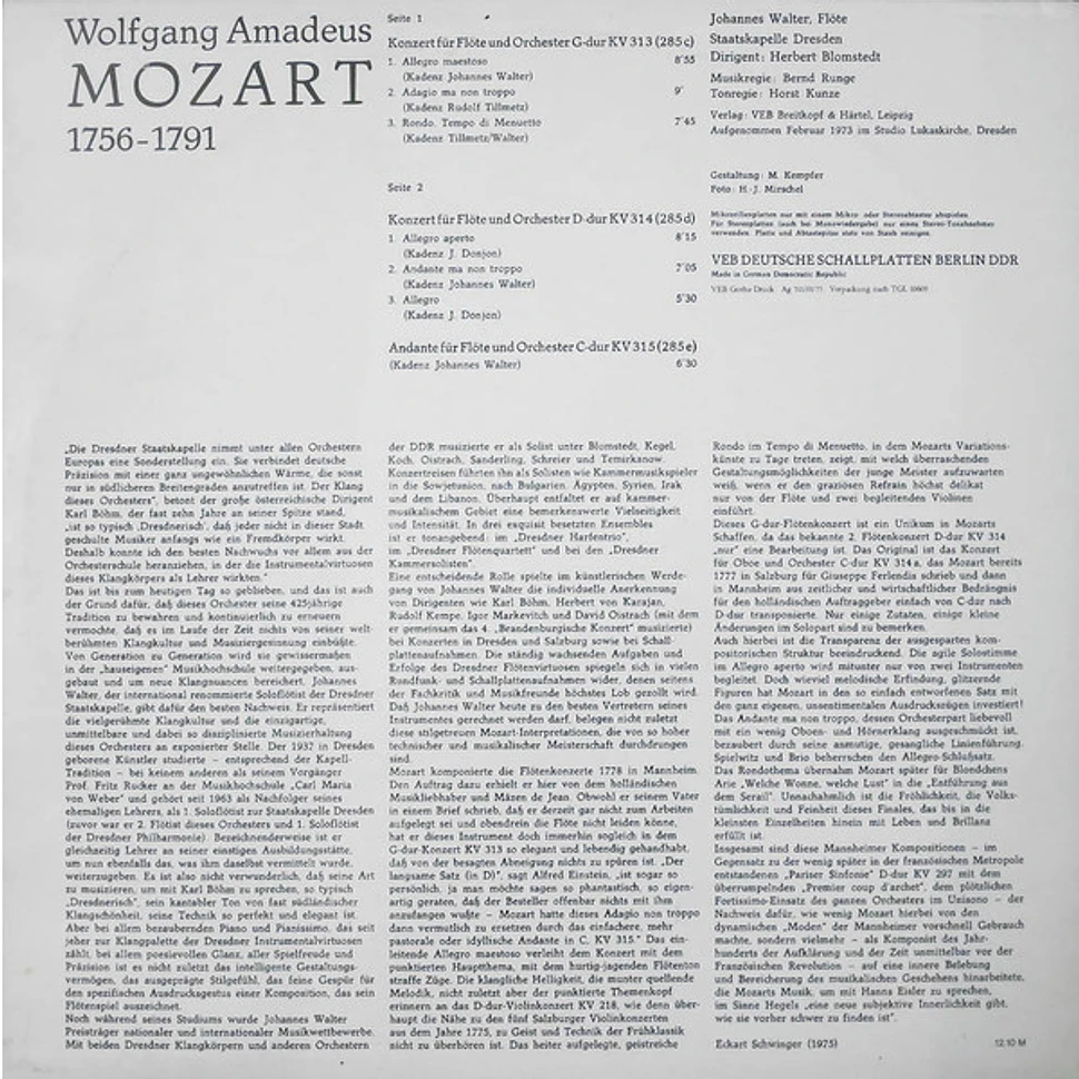 Wolfgang Amadeus Mozart, Johannes Walter , Staatskapelle Dresden, Herbert Blomstedt - Konzerte Für Flöte Und Orchester G-dur KV 313, D-dur 314, C-dur 315