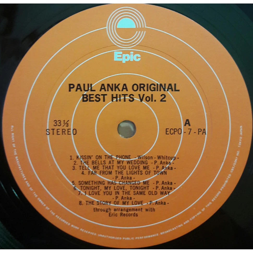 Paul Anka - Original Hit Song Vol.2 = オリジナル・ヒット・全曲集 Vol.2