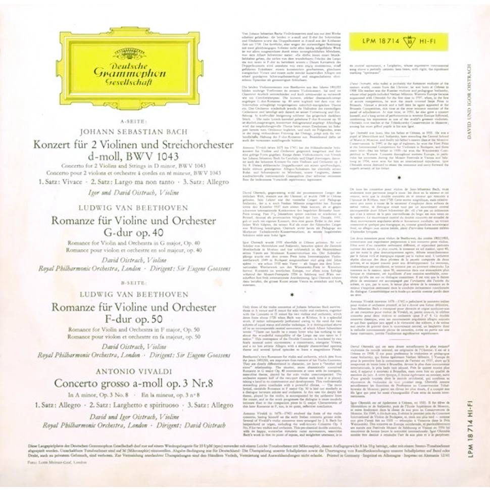 David Oistrach Und Igor Oistrach - Johann Sebastian Bach ∙ Ludwig van Beethoven ∙ Antonio Vivaldi - David Und Igor Oistrach