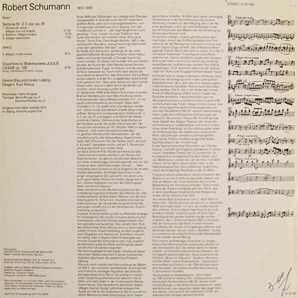 Robert Schumann - Gewandhausorchester Leipzig, Kurt Masur - Sinfonie Nr. 2 C-dur Op. 61 / Ouvertüre Zu Shakespeares ›Julius Cäsar‹ Op. 128