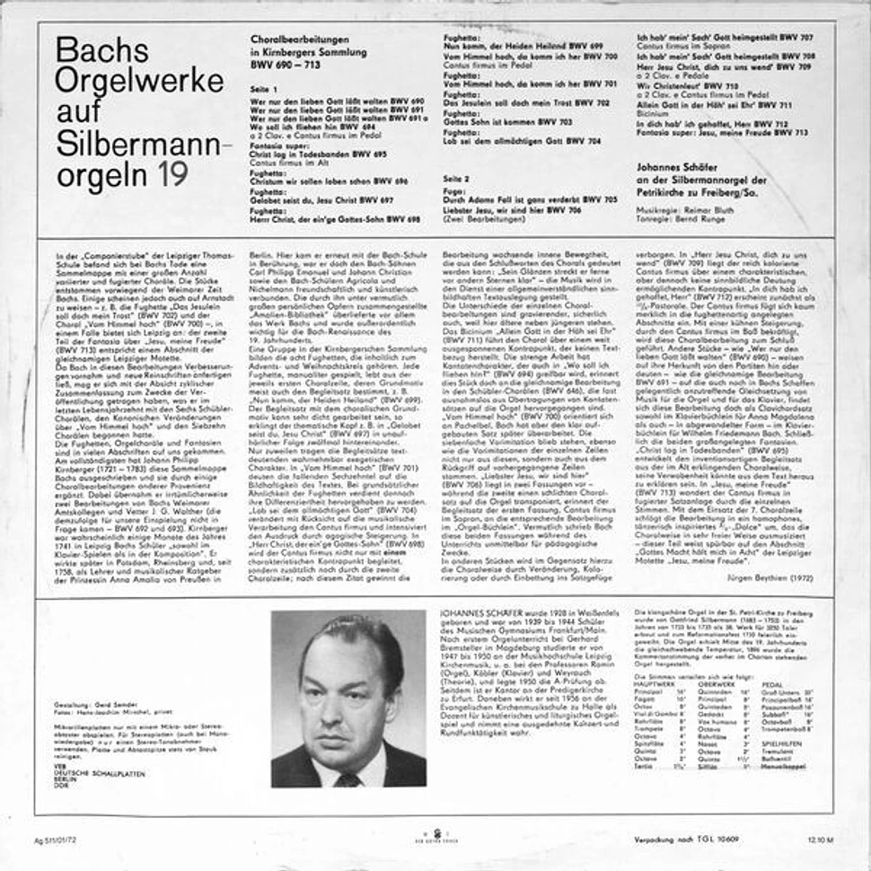 Johann Sebastian Bach, Johannes Schäfer - Johannes Schäfer An Der Silbermannorgel Der Petrikirche Zu Freiberg (Choralbearbeitungen In Kirnbergers Sammlung BWV 690-713)