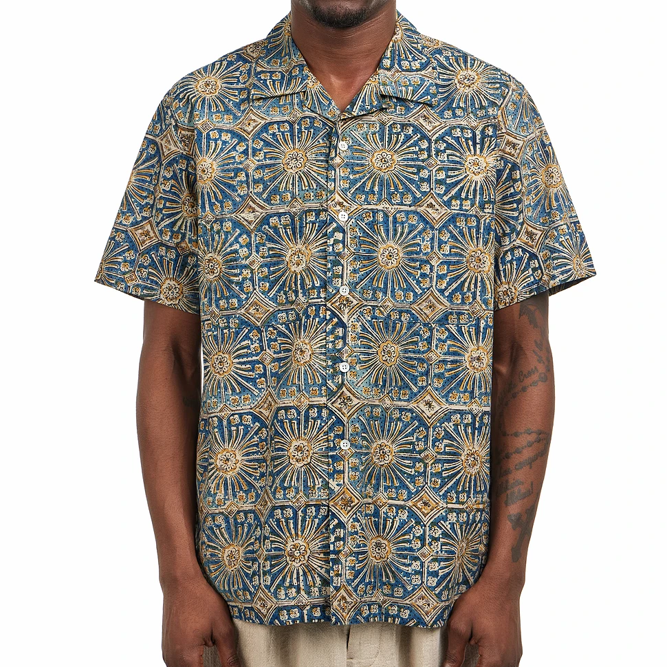 Beams Plus - Open Collar Block Print Flower