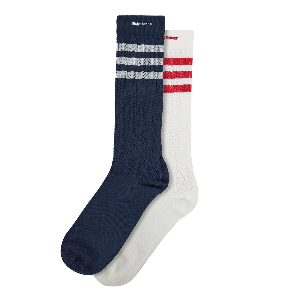 WB CROCHET HIGH SOCK / CHALK WHITE / NIGHT NAVY