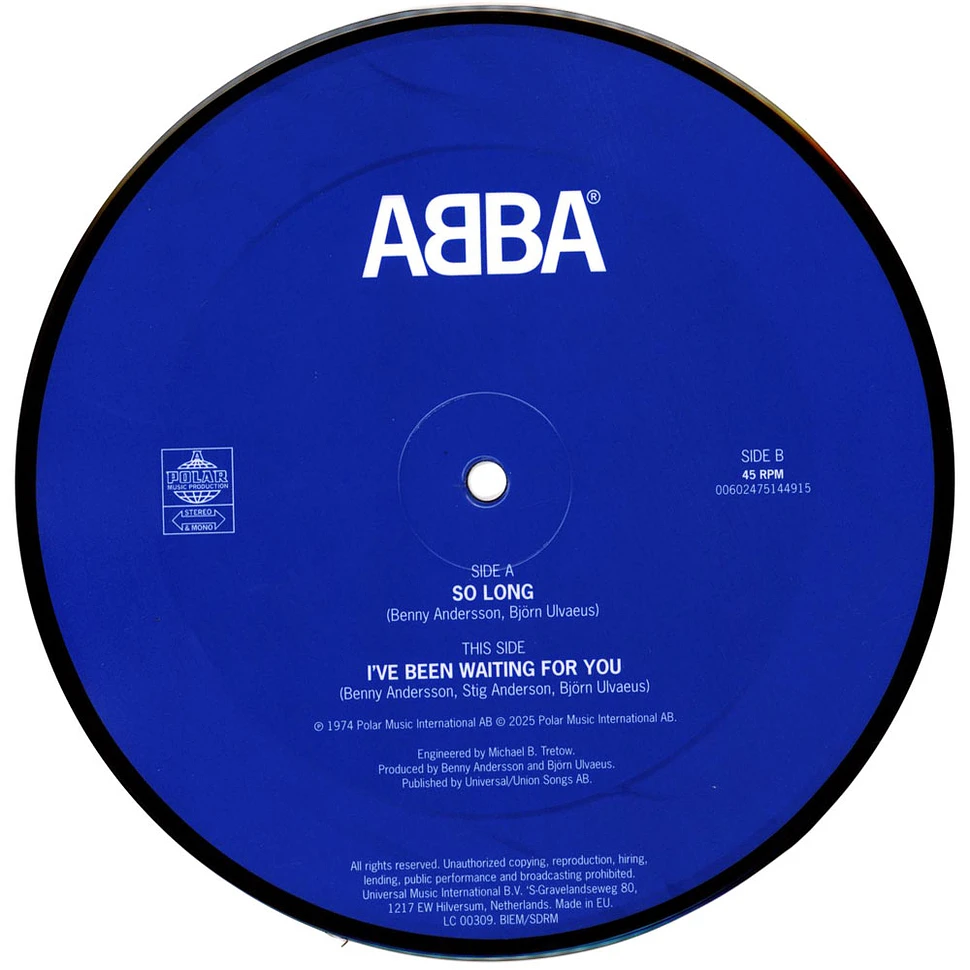 ABBA - So Long I've Been Waiting For You Limited Picture Disc Vinyl Edition