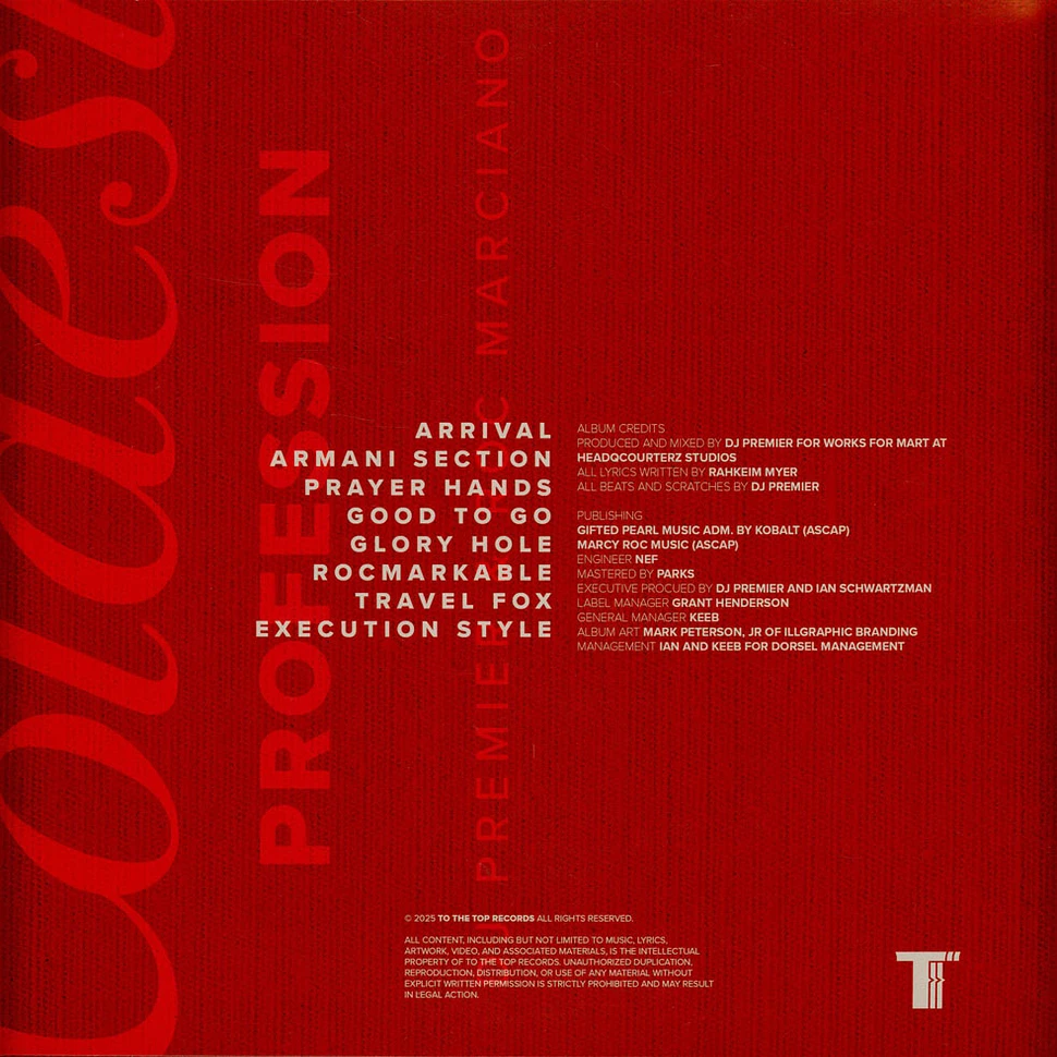 DJ Premier X Roc Marciano - The Coldest Profession Black Vinyl